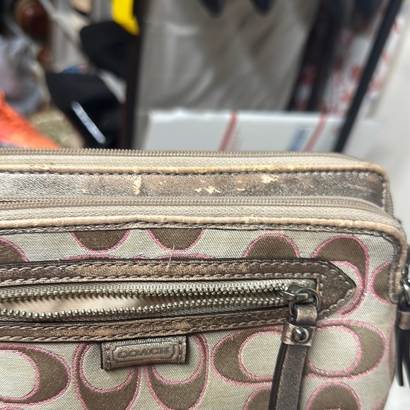 Coach Tan and Pink Signature Wristlet Clutch - Picture 10 of 15